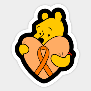 Yellow Bear hugging Orange Awareness ribbon. Sticker